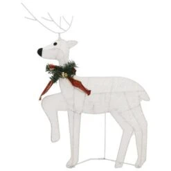 VidaXL Reindeer & Sleigh Christmas Decoration 60 LEDs Outdoor White -VIDAXL DECOR SHOP image 5 342682