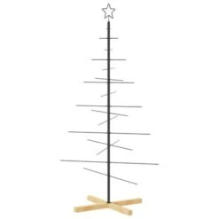 VidaXL Metal Christmas Tree With Wooden Base Black 150 Cm -VIDAXL DECOR SHOP image 5 359604