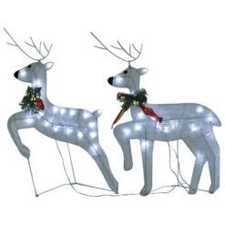 VidaXL Reindeer & Sleigh Christmas Decoration 100 LEDs Outdoor White -VIDAXL DECOR SHOP image 6 3100429