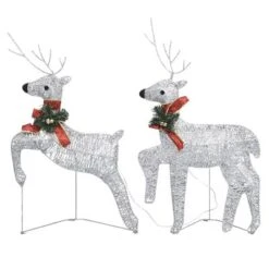 VidaXL Reindeer & Sleigh Christmas Decoration 140 LEDs Outdoor Silver -VIDAXL DECOR SHOP image 6 3100431