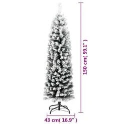 VidaXL Slim Artificial Christmas Tree With Flocked Snow Green 150 Cm PVC -VIDAXL DECOR SHOP image 6 320953