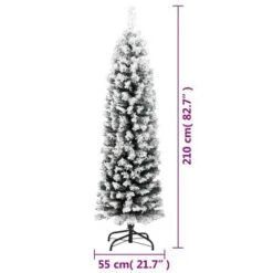 VidaXL Slim Artificial Christmas Tree With Flocked Snow Green 210 Cm PVC -VIDAXL DECOR SHOP image 6 320955