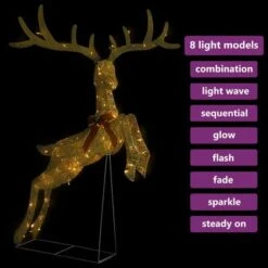VidaXL Flying Reindeer Christmas Decoration 120 LEDs Gold Warm White -VIDAXL DECOR SHOP image 7 329768