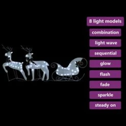 VidaXL Reindeer & Sleigh Christmas Decoration 60 LEDs Outdoor White -VIDAXL DECOR SHOP image 9 342682